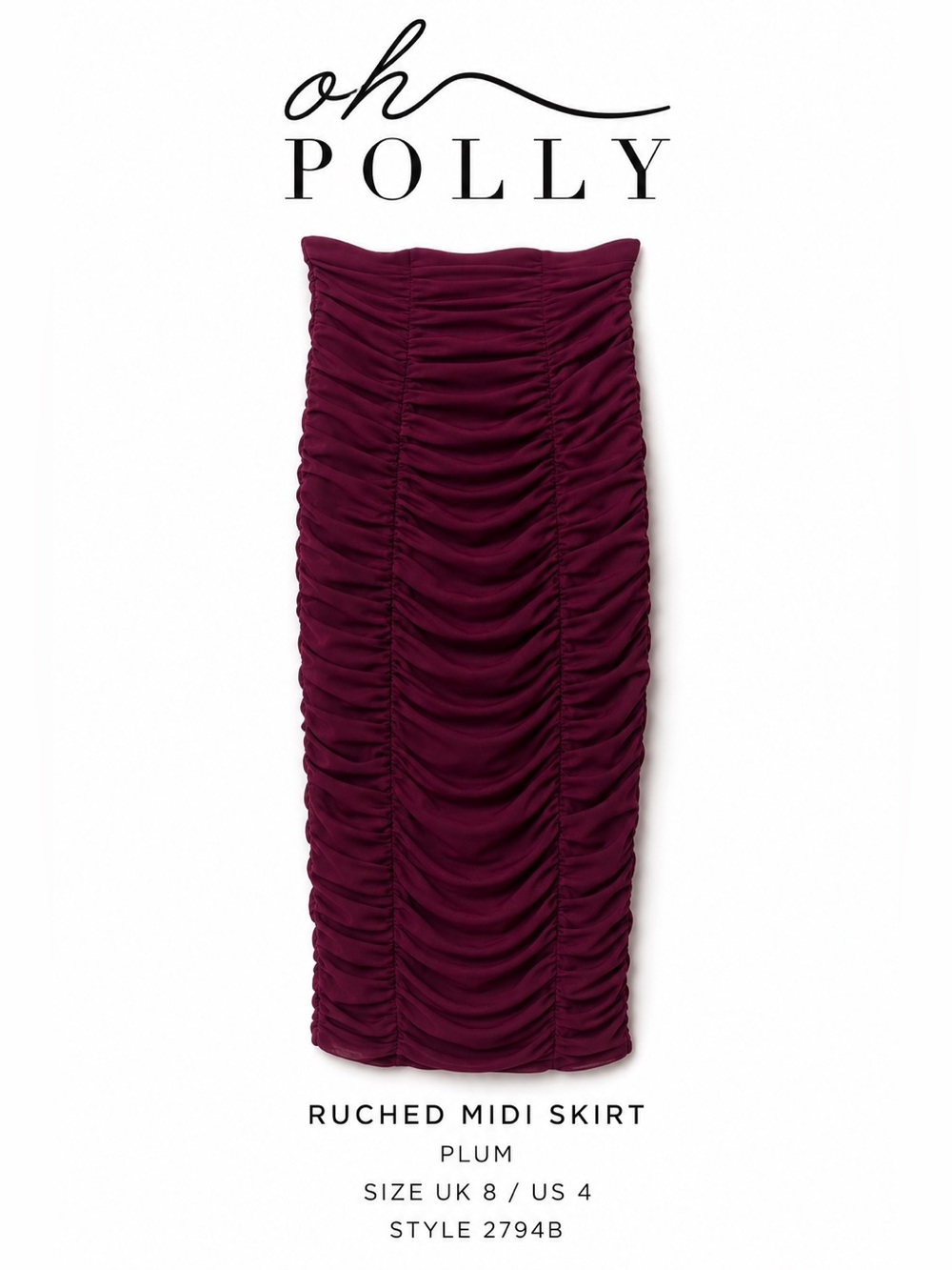NWT Oh Polly Ruched Midi Skirt US 4 UK 8
